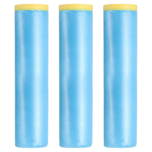 uxcell Pre-Taped Masking Film, 7.9ft x 82ft Plastic Paint Drop Cloth with Medium-Tack Painters Tape for Painting Spraying Protection Blue Film 3Pcs
