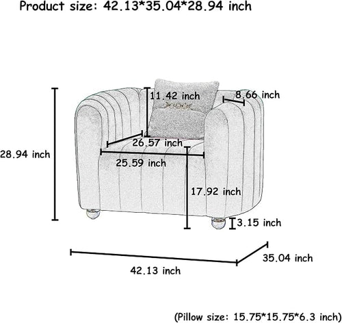 42" Velvet Sofa Chair for Living Room, Modern Single Sofa - Image 2