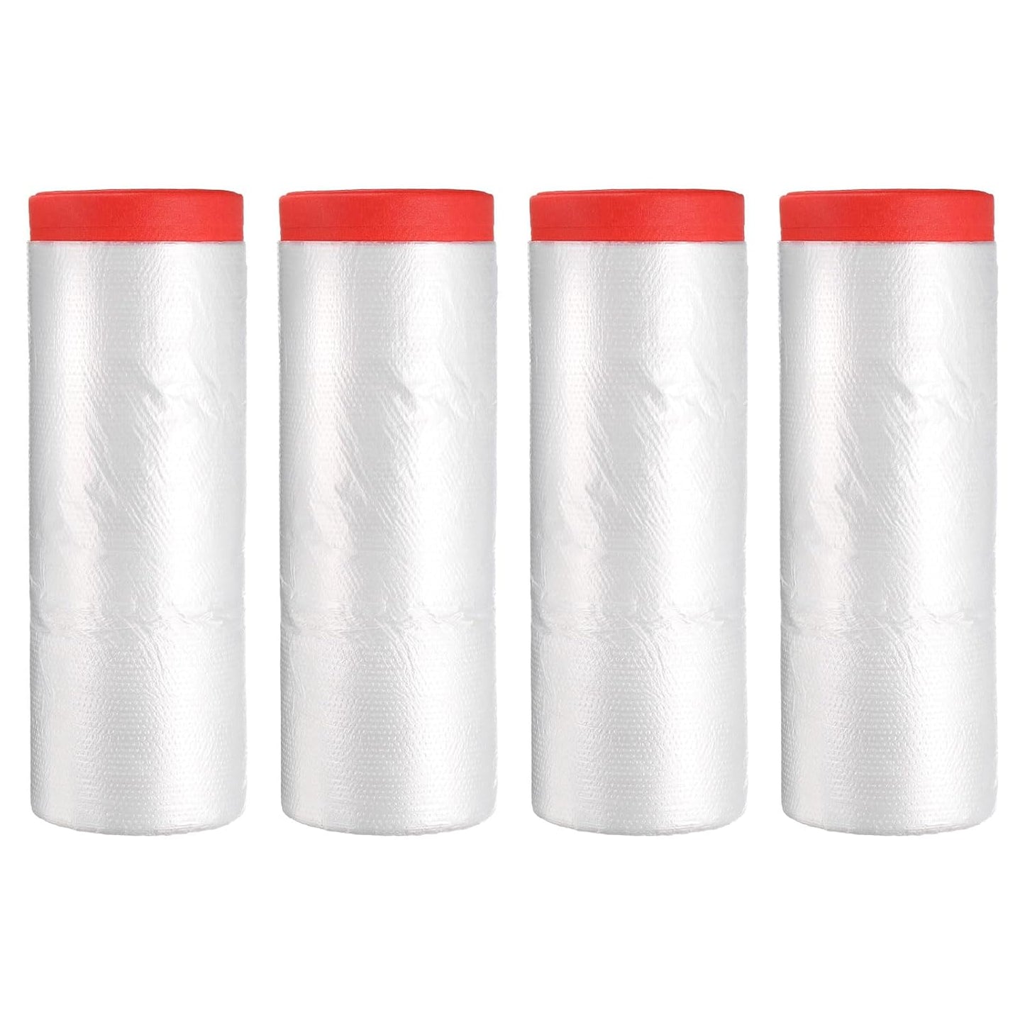 uxcell Pre-Taped Masking Film, 7.9ft x 66ft High-Tack Painters Tape Plastic Drop Cloth with High-Tack Painters Tape for Painting Protection Red 4Pcs