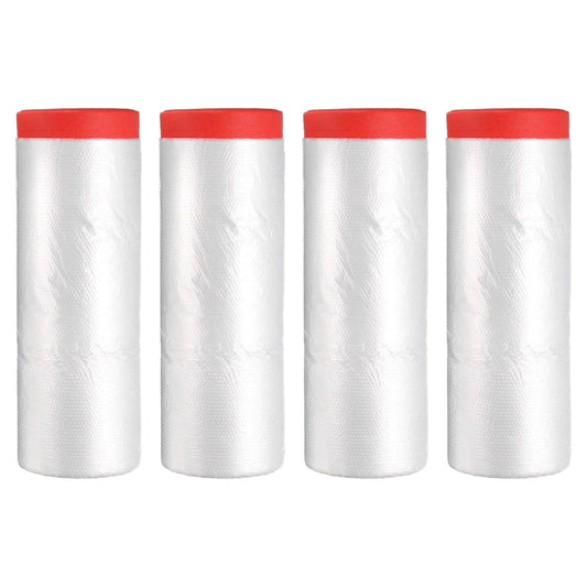 uxcell Pre-Taped Masking Film, 7.9ft x 66ft High-Tack Painters Tape Plastic Drop Cloth with High-Tack Painters Tape for Painting Protection Red 4Pcs
