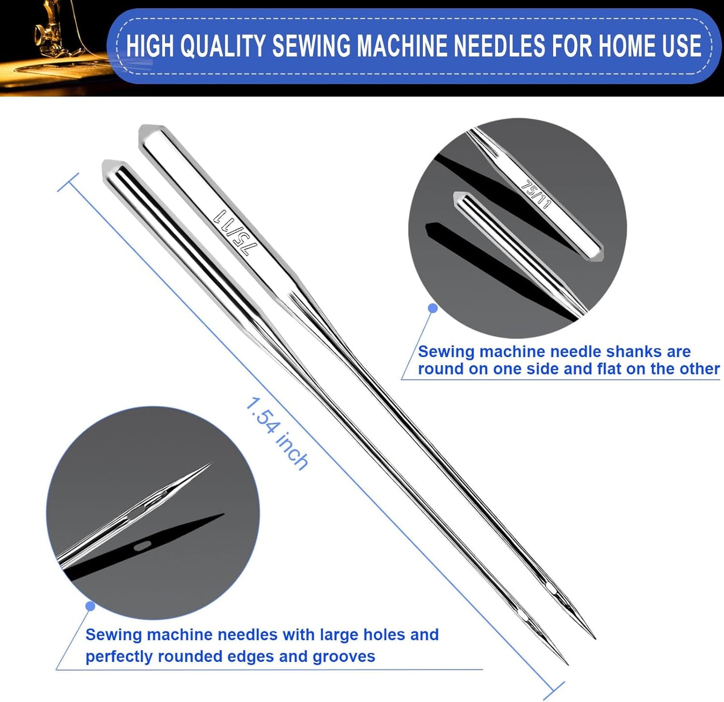 50PCS Sewing Machine Needles, Universal Sewing Machine Needle for Singer, Brother, Janome, Varmax, Needles for Sewing Machine with Sizes HAX1 65/9, 75/11, 90/14, 100/16, 110/18