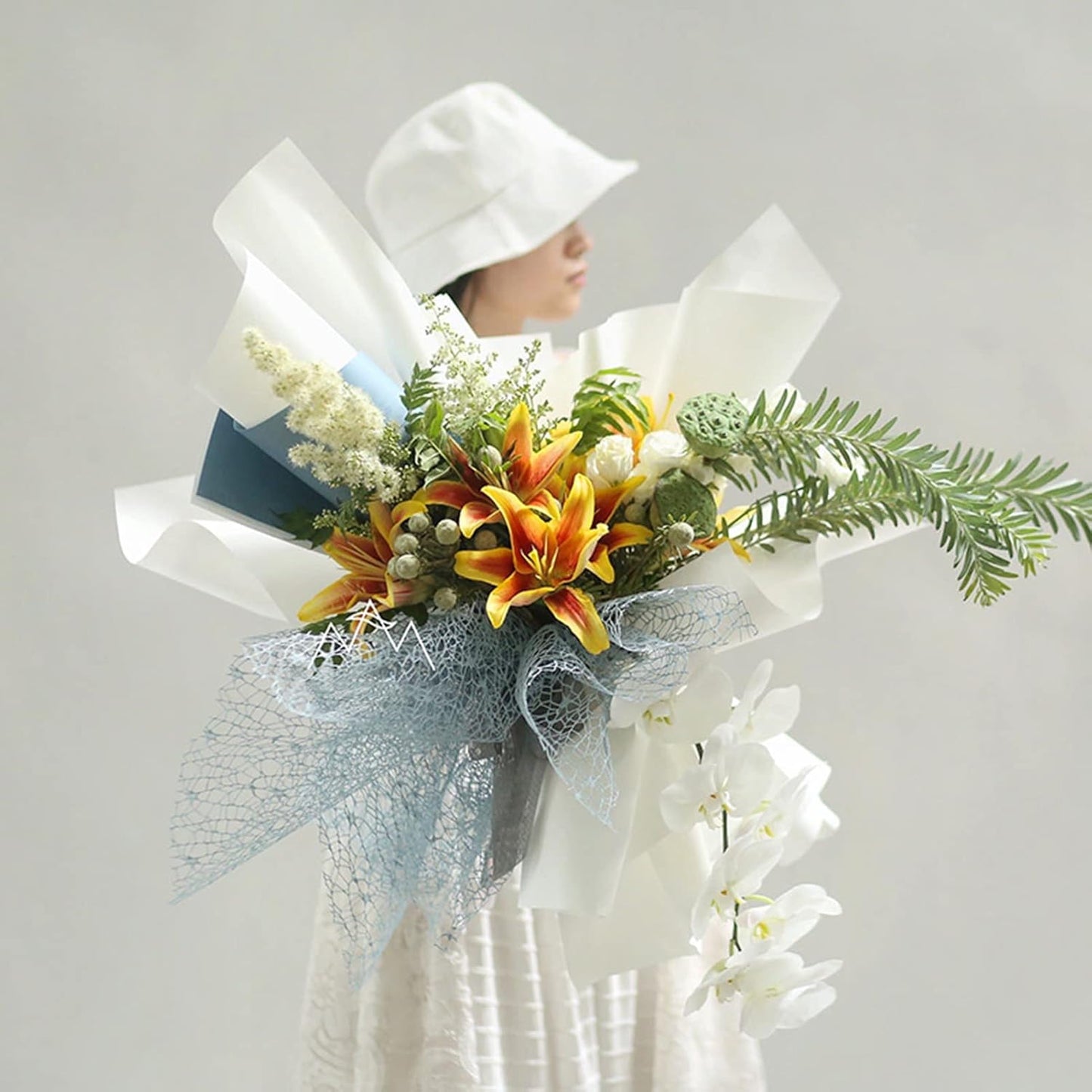 Korean Jacquard Net Mesh Openwork Floral Wrapping Paper 1 Roll Florist Supplies Flower Bouquet Wrapping Paper Floral Supplies for Fresh Flowers, 50cm x 5 Yard (Cherry Blossom Powder)