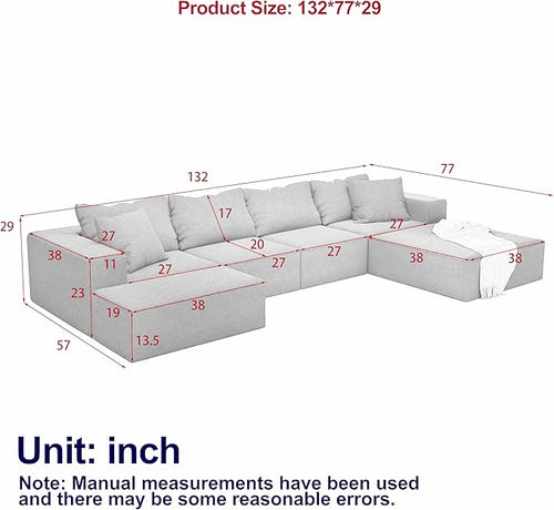 132" Modular Sectional Sleeper Sofa Couch, Modern Cloud Chenille Sectional Couch - Image 2