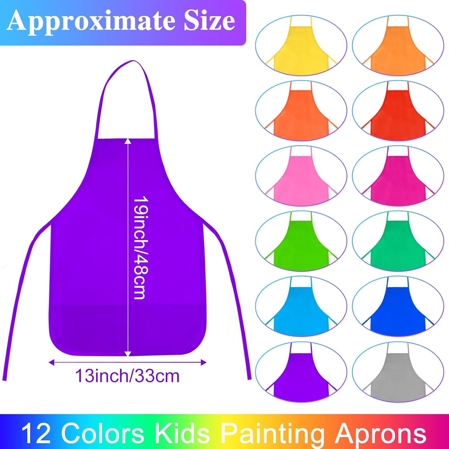 36 Pieces 12 Colors Kids Painting Aprons Kids Art Aprons with 2 Roomy Pockets for Art Painting Activity Kitchen Crafts