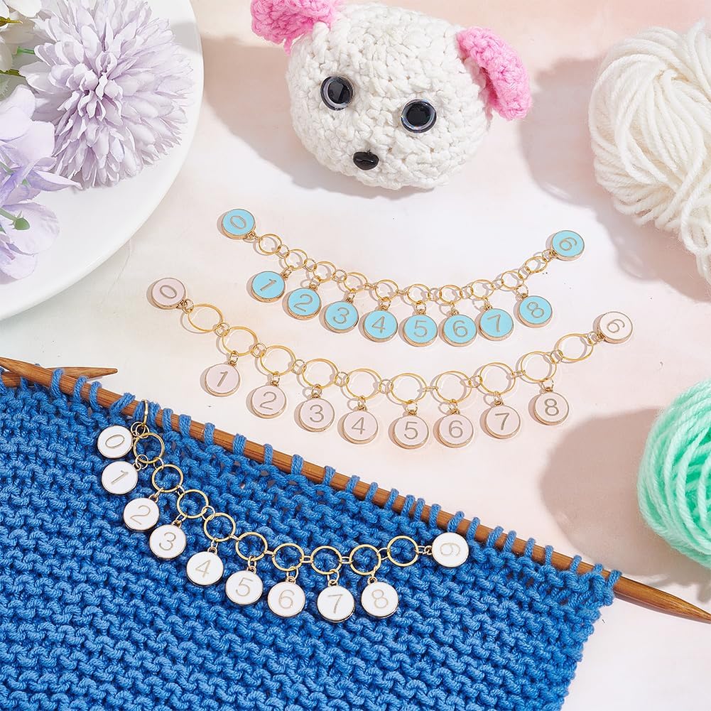 NBEADS 2 Pcs 0-9 Enamel Number Knitting Row Counter Chains, Alloy Stitch Markers Row Counting Accessories for Knitting Crochet Tracking Project Progress