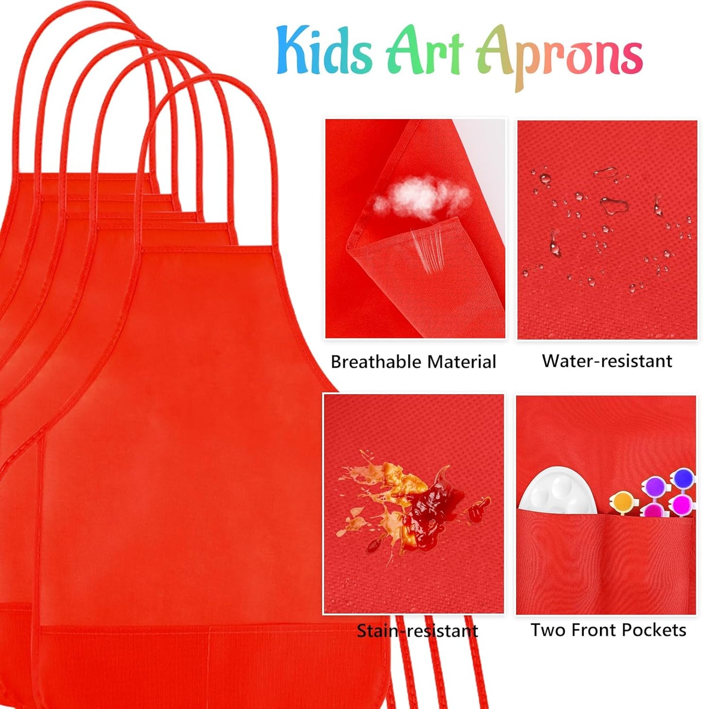 NACHLYNN 10/20/30 Pcs Kids Painting Apron Kid Art Aprons Toddler Paint Apron Smock with 2 Pockets for Cooking Painting Craft