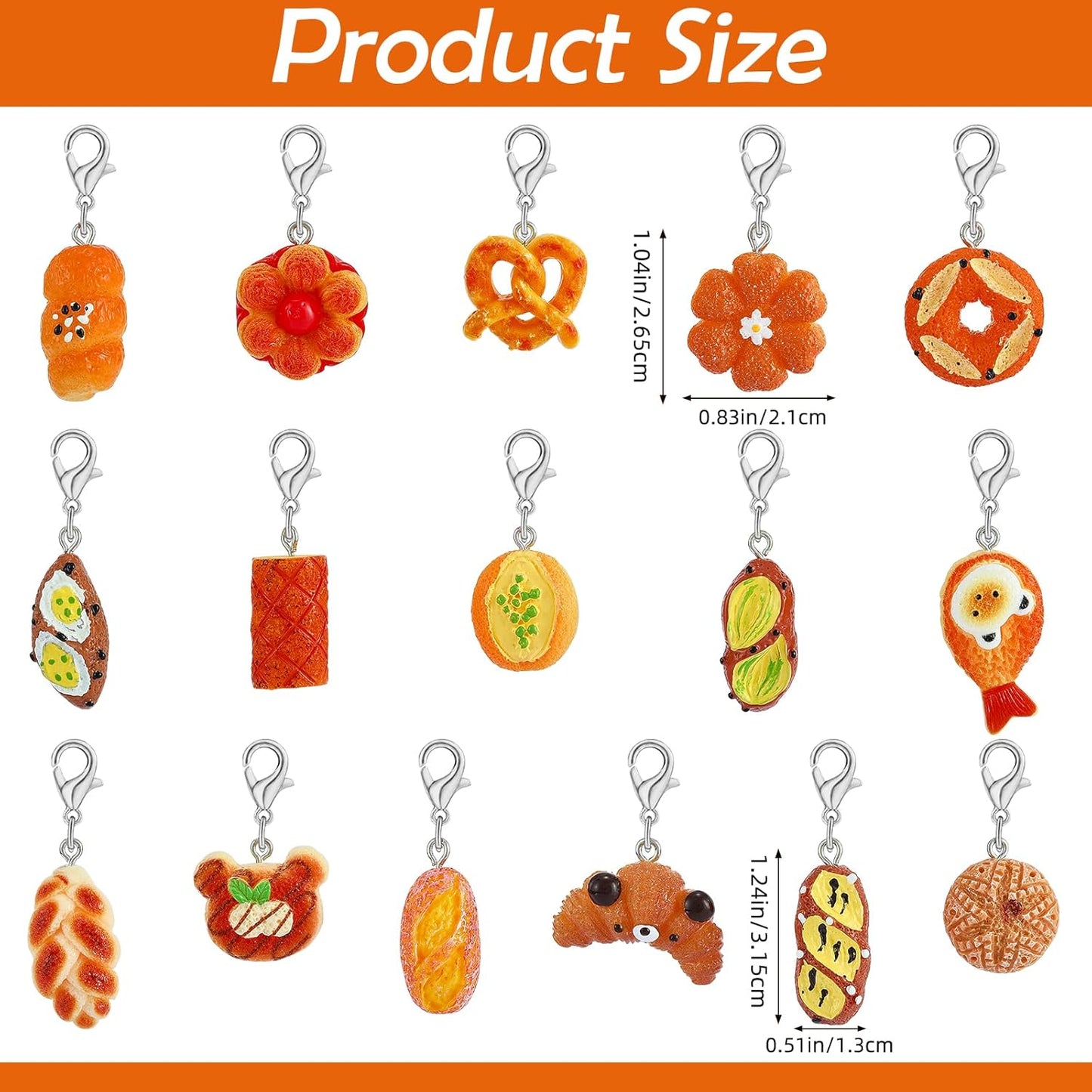 BEEFLYING 16Pcs Bread Stitch Marker Charms for Crocheting and Knitting, Resin Food Style Crochet Knit Stitch Marker Pendant with Lobster Clasp for Sewing Quilting Handmade Jewelry