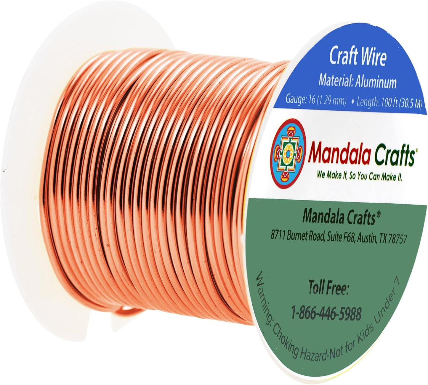 Mandala Crafts 16 Gauge Anodized Aluminum Craft Wire for Jewelry Making - 100 FT Colored Flexible Copper Tone Wire - Bendable for Bonsai Armature Crafting Sculpting