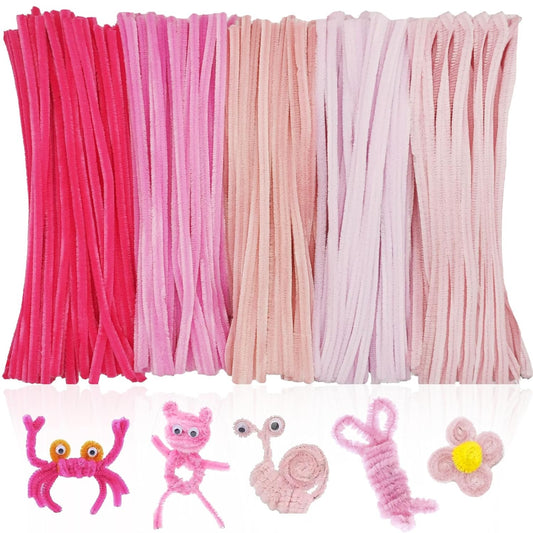 500PCS Pipe Cleaners Craft - Pink Pipe Cleaners Craft Bulk Supplies,Chenille Stems for Kids and Adults DIY Arts Crafts Project