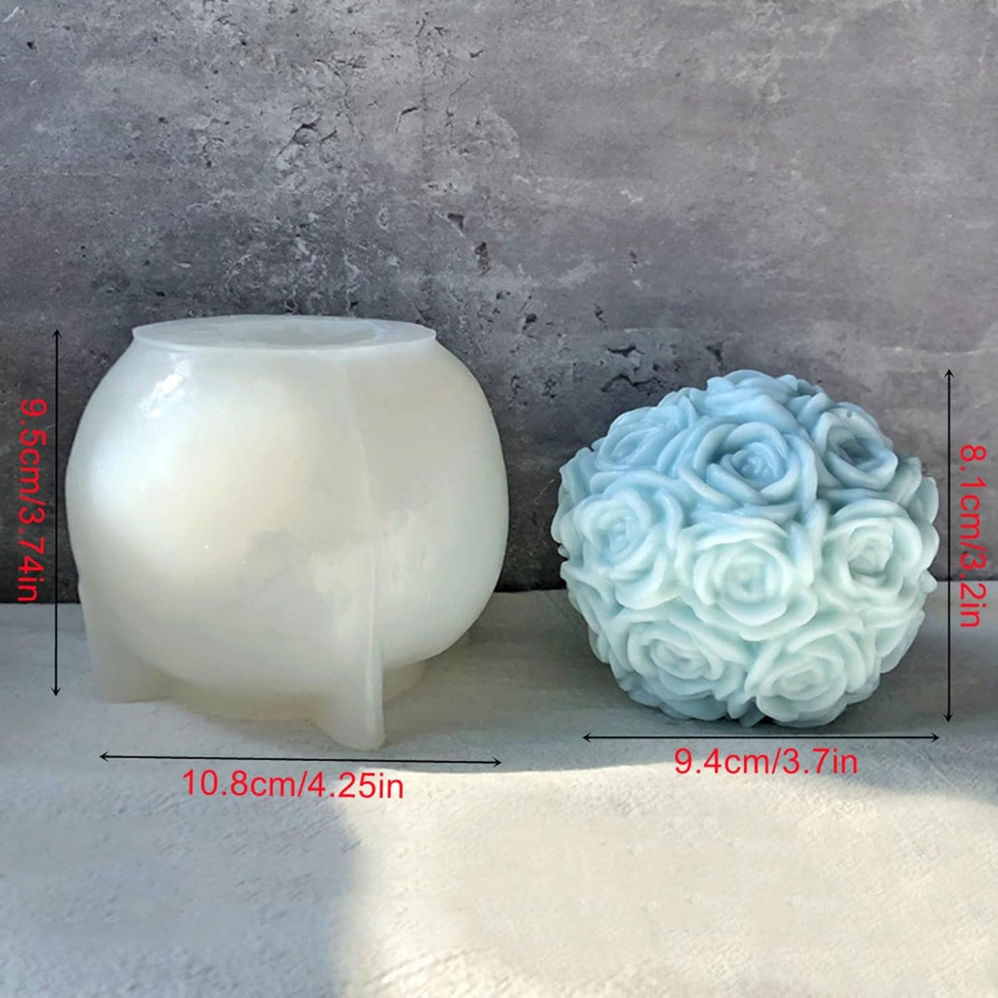 Large Rose Ball Candle Mold 3D Rose Flower Silicone Soap Mold for Fondant,Chocolate,Candy, Bath Bomb,Epoxy Resin,Plaster, Polymer Clay