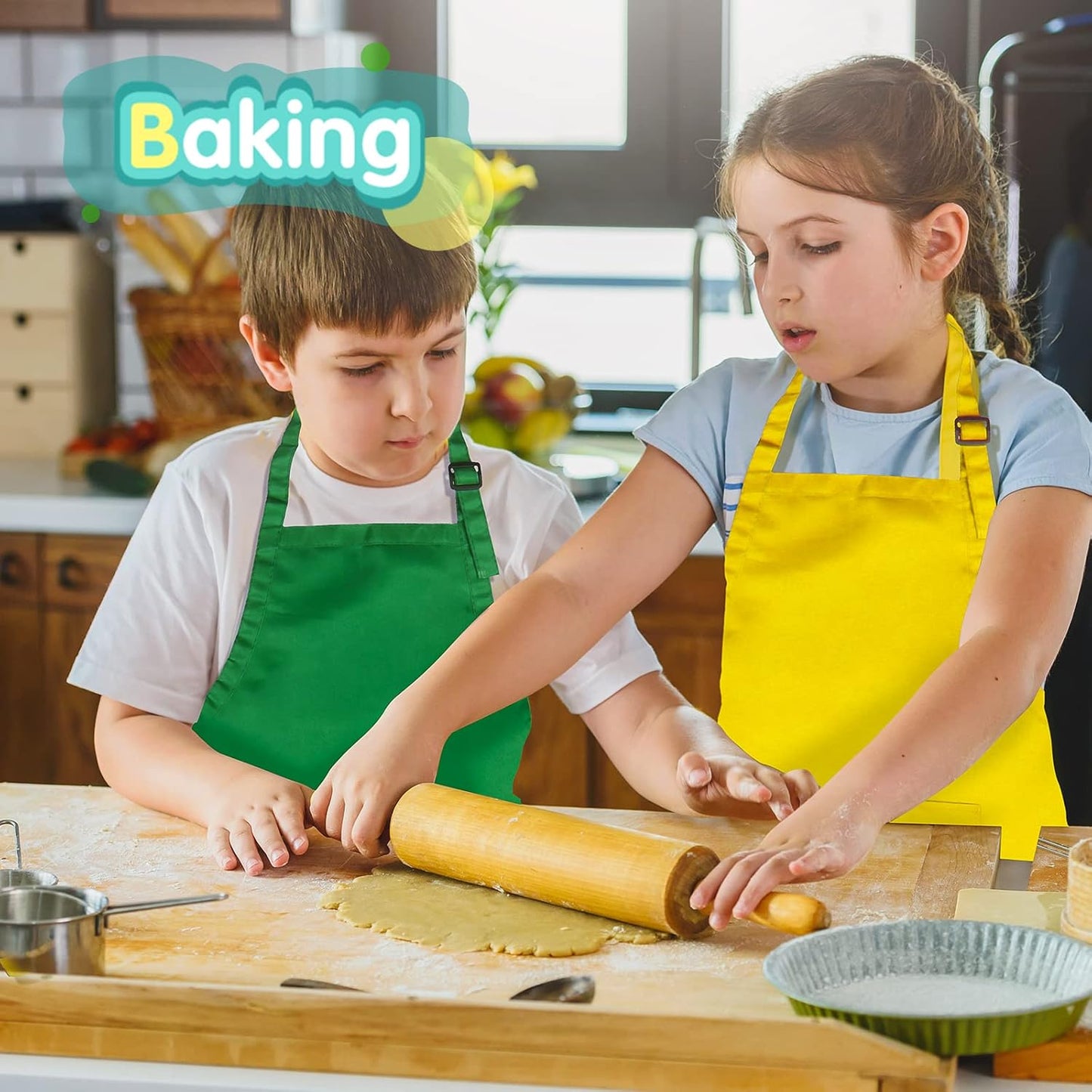 24 Pieces 12 Colors Kid Aprons Set XL for 7-13 Age Children Chef Aprons Kids Painting for Kitchen Cooking Baking Painting