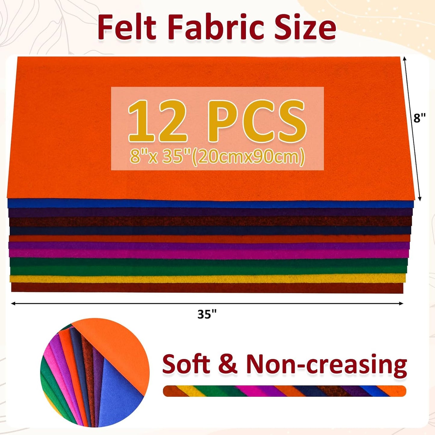 XSEINO 12 Rolls 8"x35" 1.4mm Thick Soft Felt Fabric Sheet 12 Assorted Dark Series Colors Felt Pack for DIY Craft Sewing Squares Nonwoven Patchwork