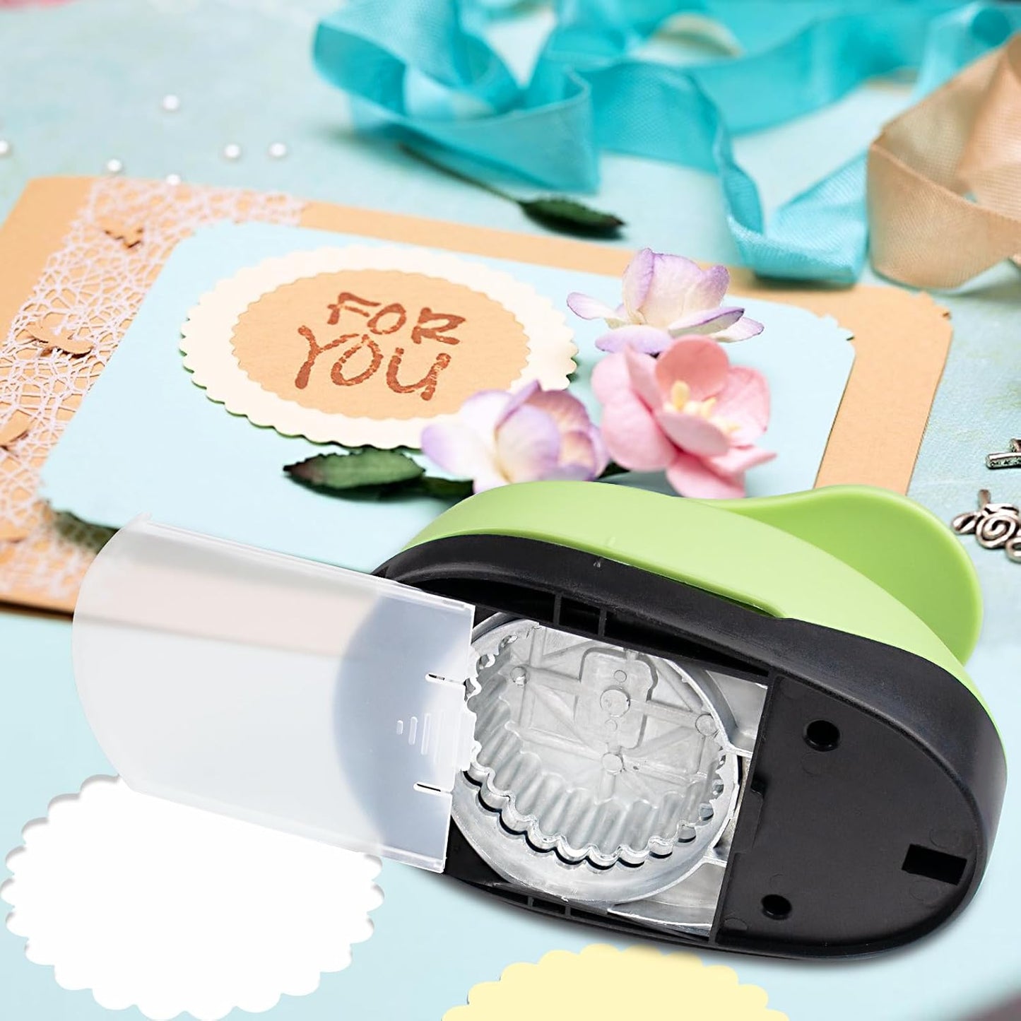 Scalloped Circle Punch, Scalloped Circle Paper Punch, ScallopedHole Punches, Wave Circles Craft Punches, 2.8 Inch Hole Puncher Shape, Wave Circles Puncher for Paper Crafts Scrapbook Card Making