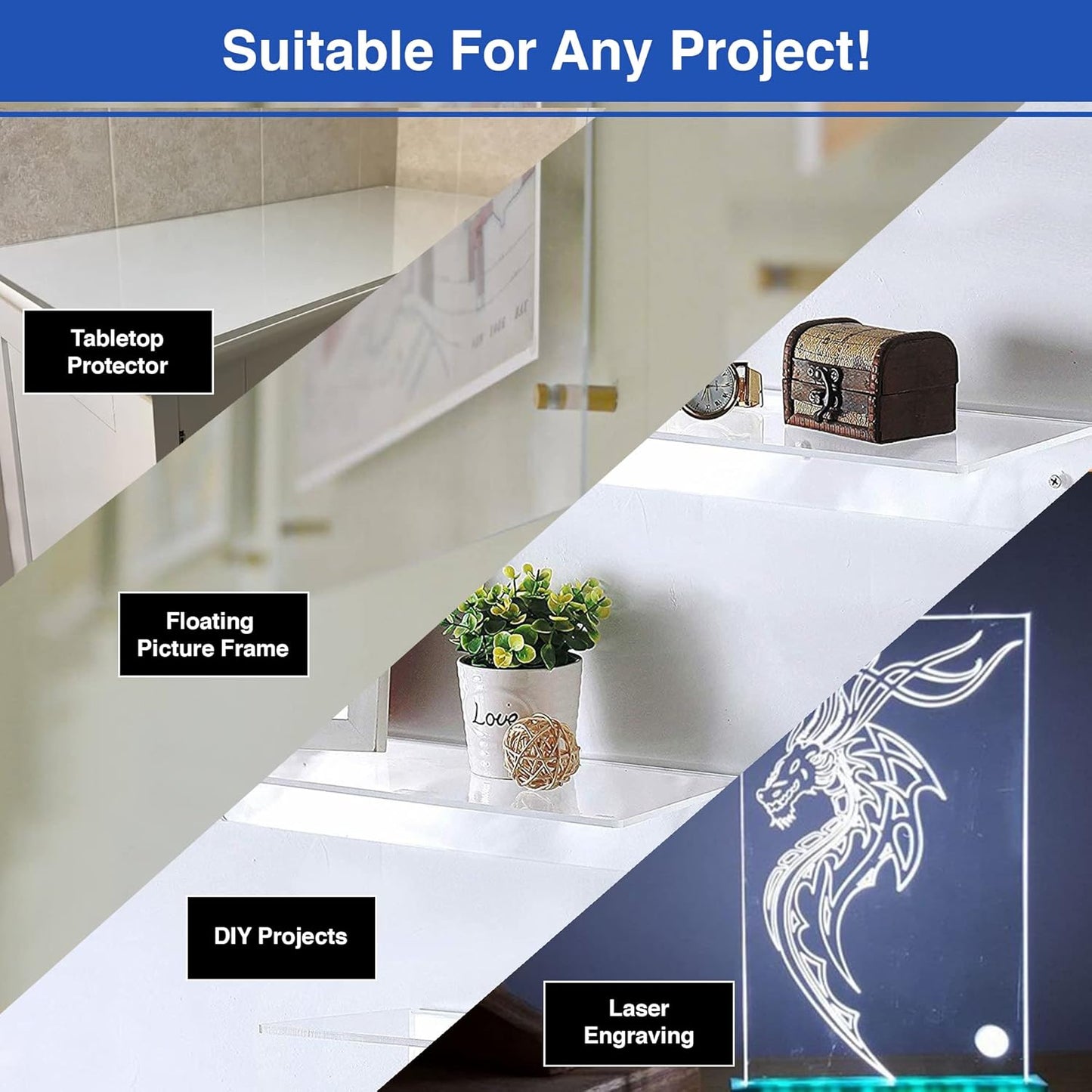 Duco USA-Made Clear Cast Acrylic Sheet 1/8 Inch Thick 4" x 6" - 12 Pack of Transparent Plexiglass Sheet - Lightweight Acrylic Board for Window Replacements, Displays, Signs, and More