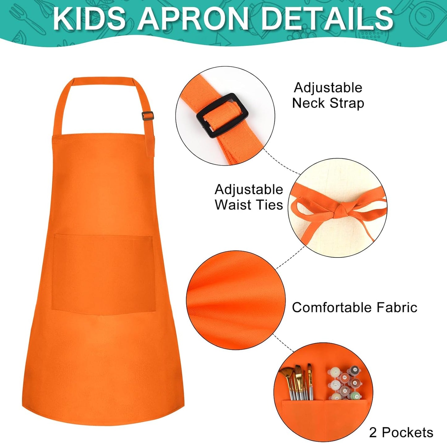 PLULON 15Pcs Kids Aprons Painting Aprons for Kids Aprons for Kids Bulk, Paint Apron Adjustable Children Chef Aprons with 2 Pockets for Girls Boys Painting Baking Cooking Crafting (Multicolor)