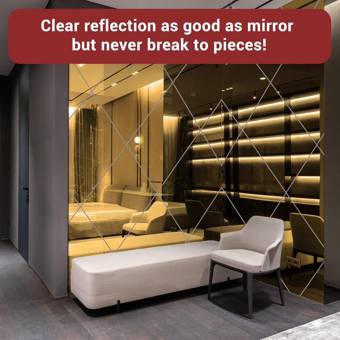 Enoin 2pcs 12 x 12 inch Gold Acrylic Sheet - Cut to Size Plexiglass Sheets 1/8 inch Thick, Small Wall Mirrors for Wall Decor DIY Craft Acrylic Sign