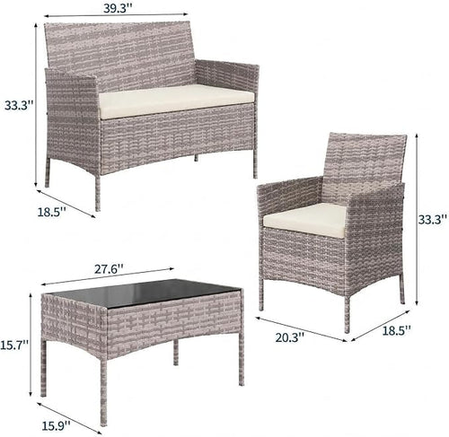 4-Piece Outdoor Furniture Set, PE Rattan Wicker Chairs - Image 2