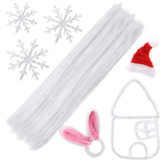 60 PCS White Pipe Cleaners - Bulk Art & Craft Pipe Cleaners Chenille Stem for Creative Home Decoration and Arts Crafts