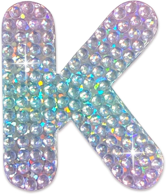StickerBeans® Rhinestone Alphabet Letter Sticker K - Unique Sparkly Design 2” x 2” Cut-to-Shape Adhesive - Personalization, Collecting, Gifting, Scrapbooking, Decorating Laptops, Phone Cases, All Ages
