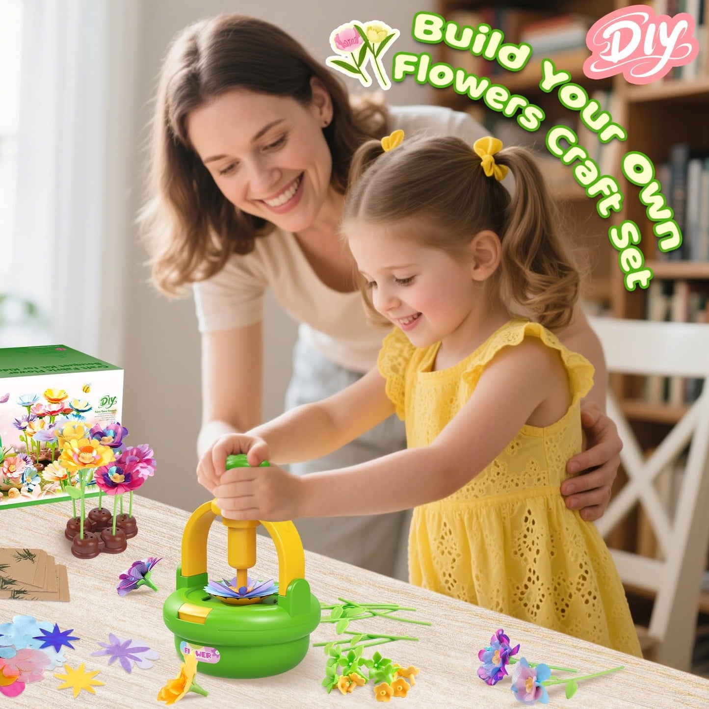 TingingYuli Arts and Crafts Kit for Kids Ages 4-8, Flower Bouquet Toys,DIY Flower Market Toys,Build Your Bouquet,Educational Christmas Birthday Gifts for 3 4 5 6 7 8 9 Year Old Girls-Green