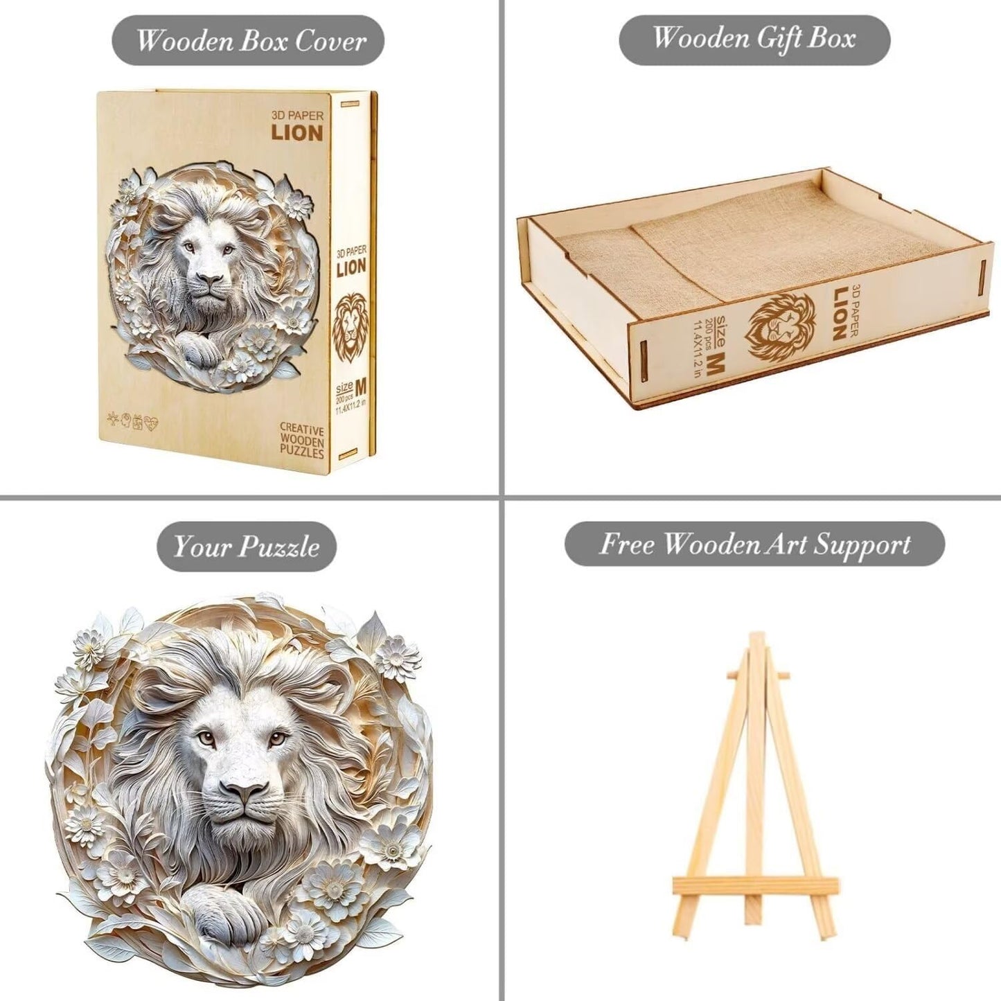 Wooden Puzzles Adults, 3D Paper Lion Wooden Puzzles 295 Pieces, Unique Animal Shaped Wood Challenging Jigsaw Puzzles Gifts for Adults, 13.4x13.2in