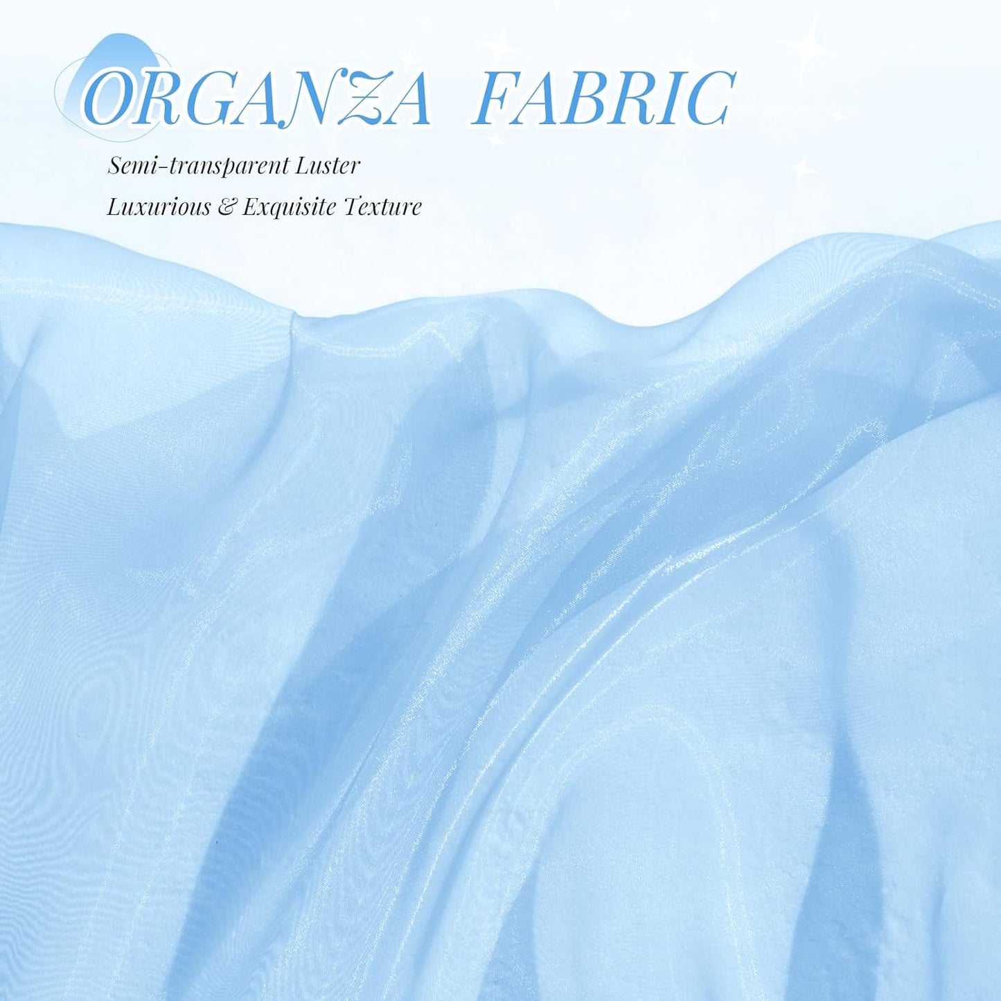 P Pothuiny Sheer Organza Fabric by The Yard, 3 Yards x 60 Inch Wide Bridal Light Blue Organza Tulle Fabric Roll Shiny Gauze Fashion Dress Sewing Craft for Wedding Party Decorations Backdrop