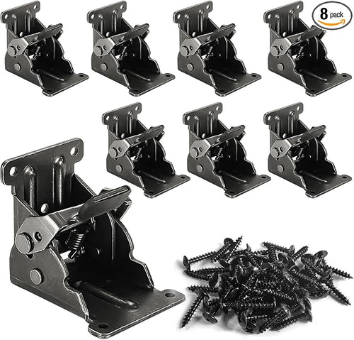 8 Pack Folding Brackets for Table Bed Leg Feet, Self-Lock Hinge Hardware by NICAVKIT