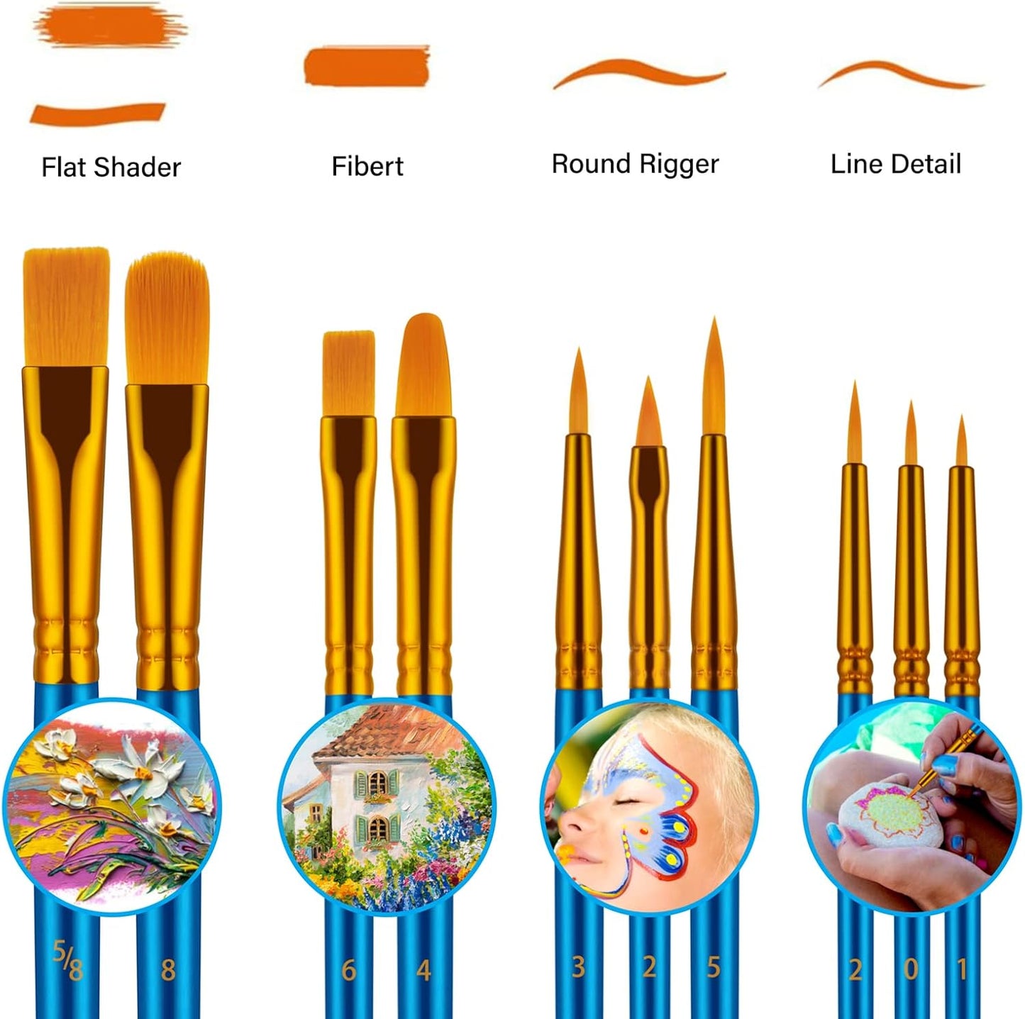 Paint Brushes Set, 6Pack 60 Pcs Paint Brushes for Acrylic Painting, Oil Watercolor Acrylic Paint Brush, Artist Paintbrushes for Body Face Rock Canvas, Kids Adult Drawing Arts Crafts Supplies, Blue