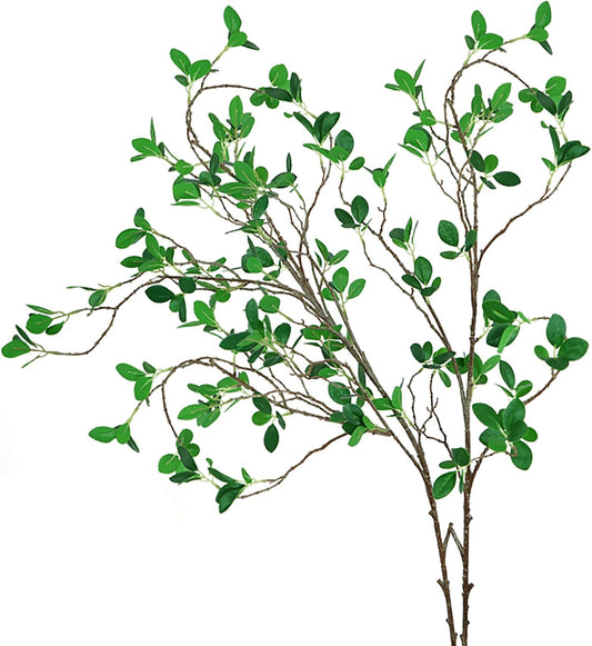 Ollain 43" Artificial Greenery Stems Plants Faux Leaf Green Eucalytus Branches Ficus Twig Fern Fake Green Bushes Shrubs for Home Party Wedding Decoration (2 Pack)