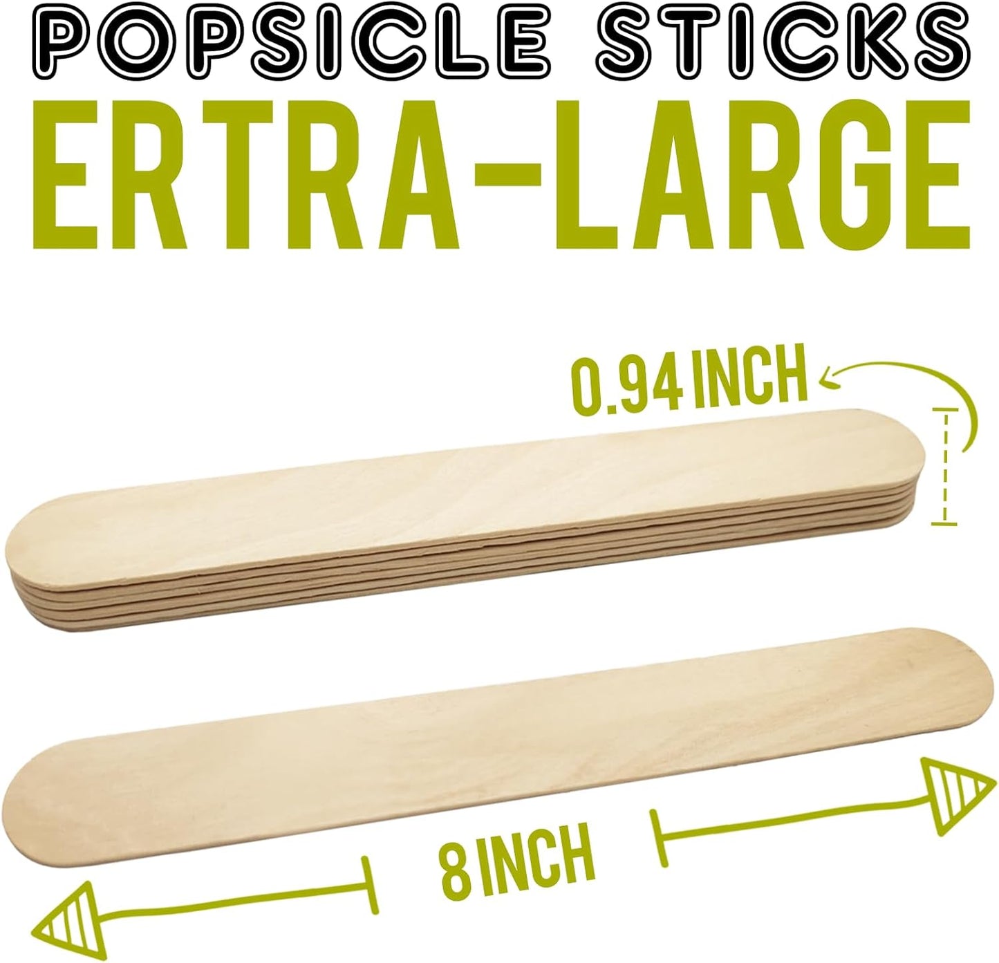 WISYOK 8'' Jumbo Craft Sticks - 42pcs Extra Large Natural Premium Wood, Ice Cream Sticks, Wooden Jumbo Sticks, Large Tongue Depressors, Plant Labels, Hair Removal and Waxing Supplies, Crafting