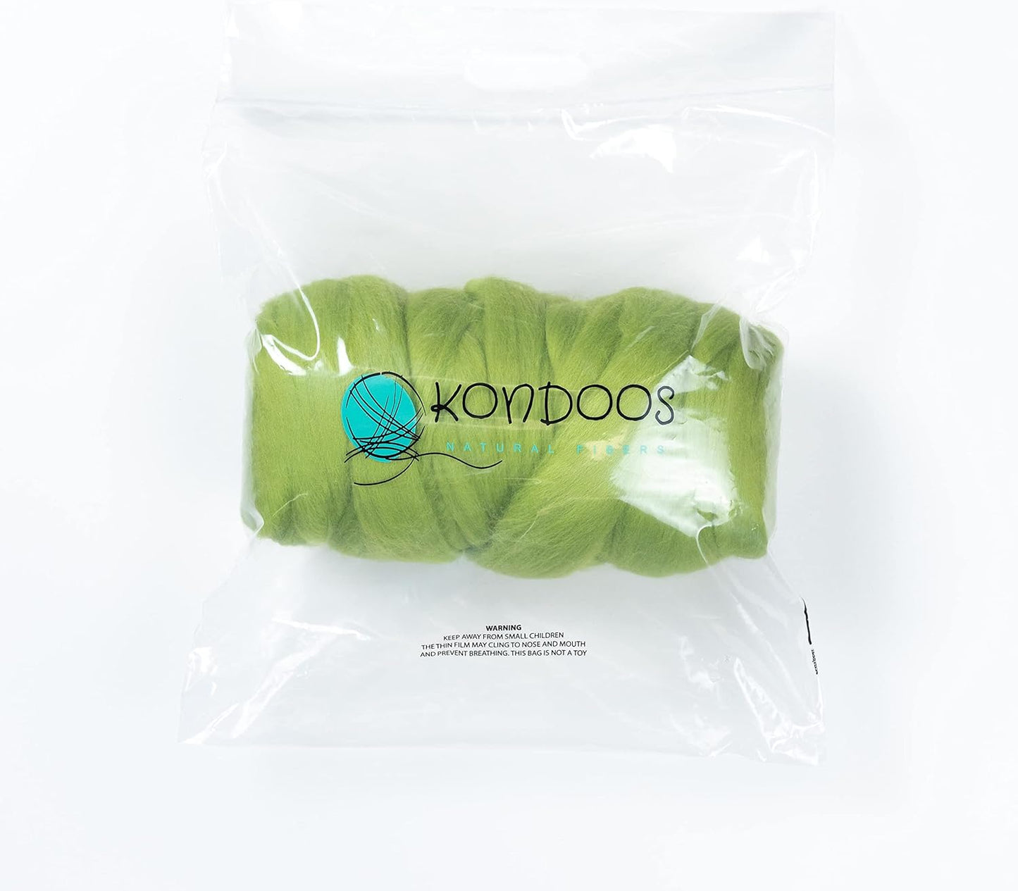 Kondoos Colored Natural Wool roving, 1 lb. Best Wool for Needle Felting, Wet Felting, handcrafts and Spinning. (Green Apple, 1 lb)