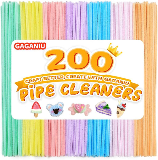 200pcs Pipe Cleaners, Chenille Stems in 7 Pastel Candy Colors for DIY Crafts, Art Projects, and Holiday Decorations(Macaron)