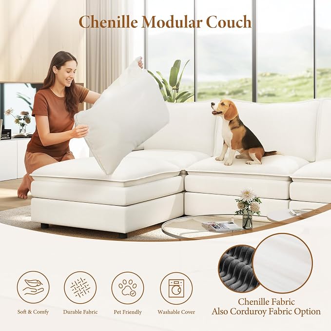 Vesgantti 108" U Shaped Sectional Couch, Comfy Cloud Modular Sectional Sofa - Image 6
