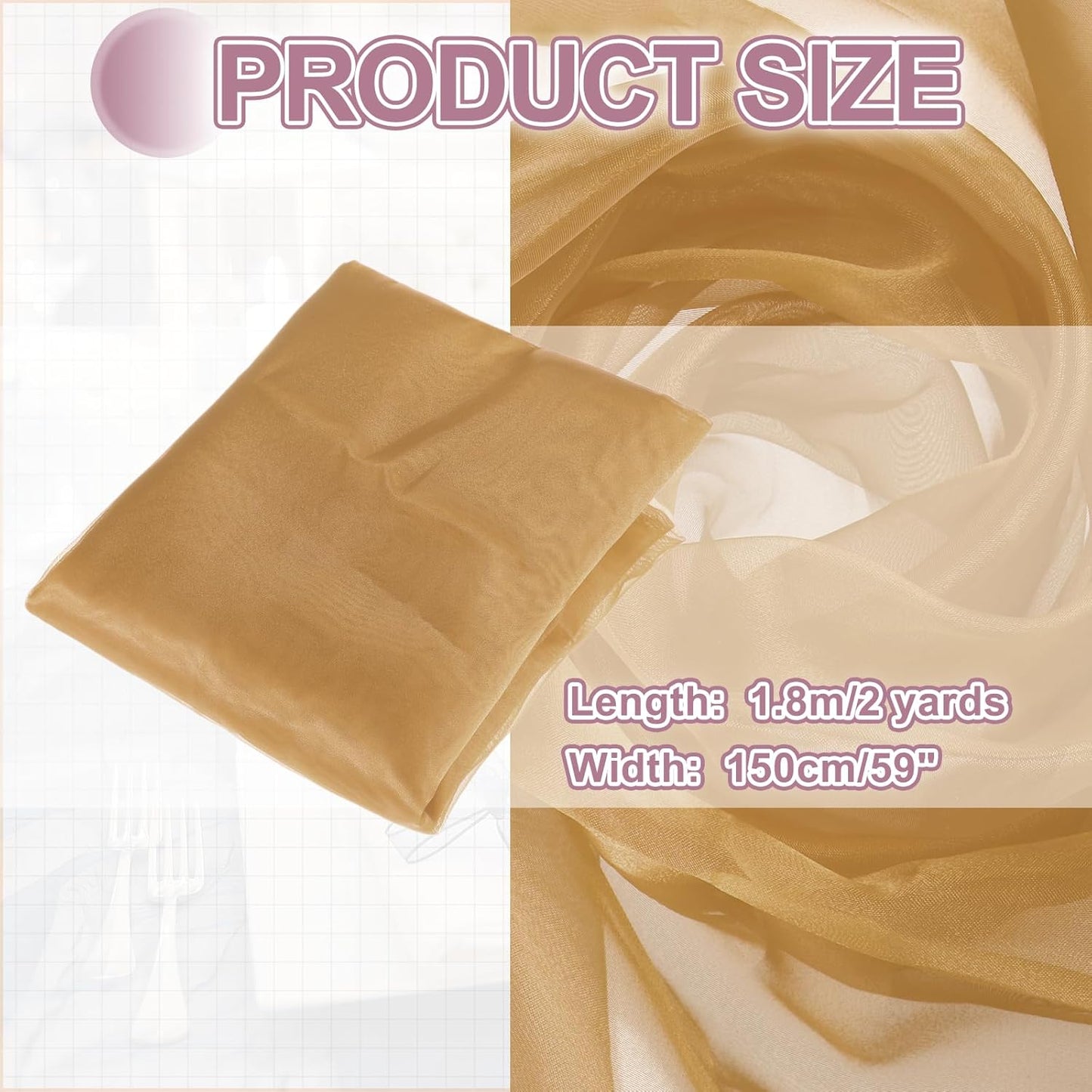 MECCANIXITY Iridescent Sheer Organza Fabric, 2 Yards x 59 Inches Solid Holographic Shiny Fabric Organza Cloth for Wedding, Curtains, Costume, Photo Background, Light Brown