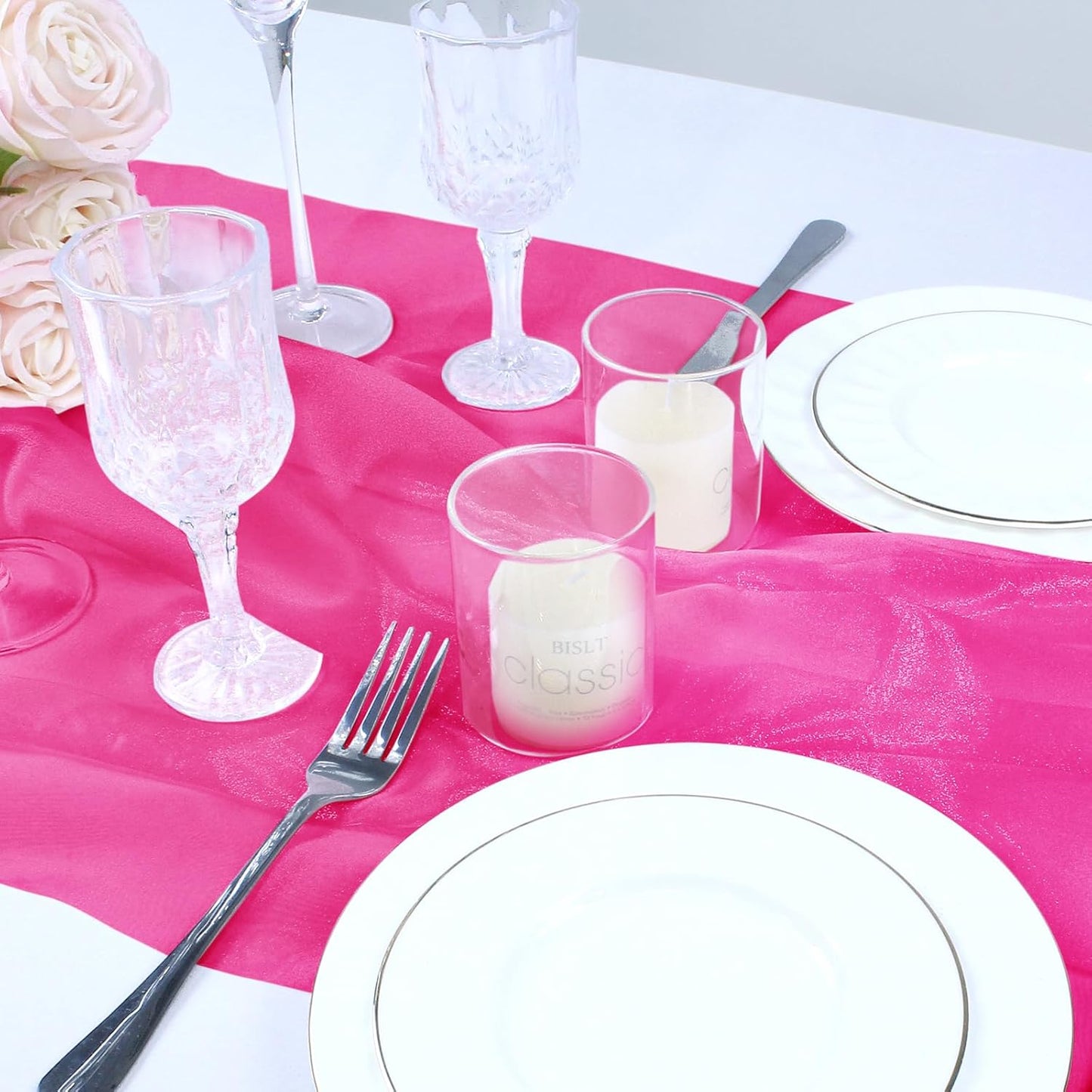 VACVELT Sheer Organza Fabric by The Yard, 60 Inch Wide Hot Pink Organza Fabric Bolt Bridal Sheer Tulle Fabric, Silk Organza Fabric Roll for Wedding Party Decorations Backdrop Curtain (10 Yards)