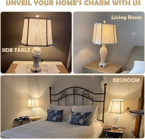25'' Farmhouse Table Lamp for Living Room Bedroom, 2 USB Ports Vintage Rustic - Image 2