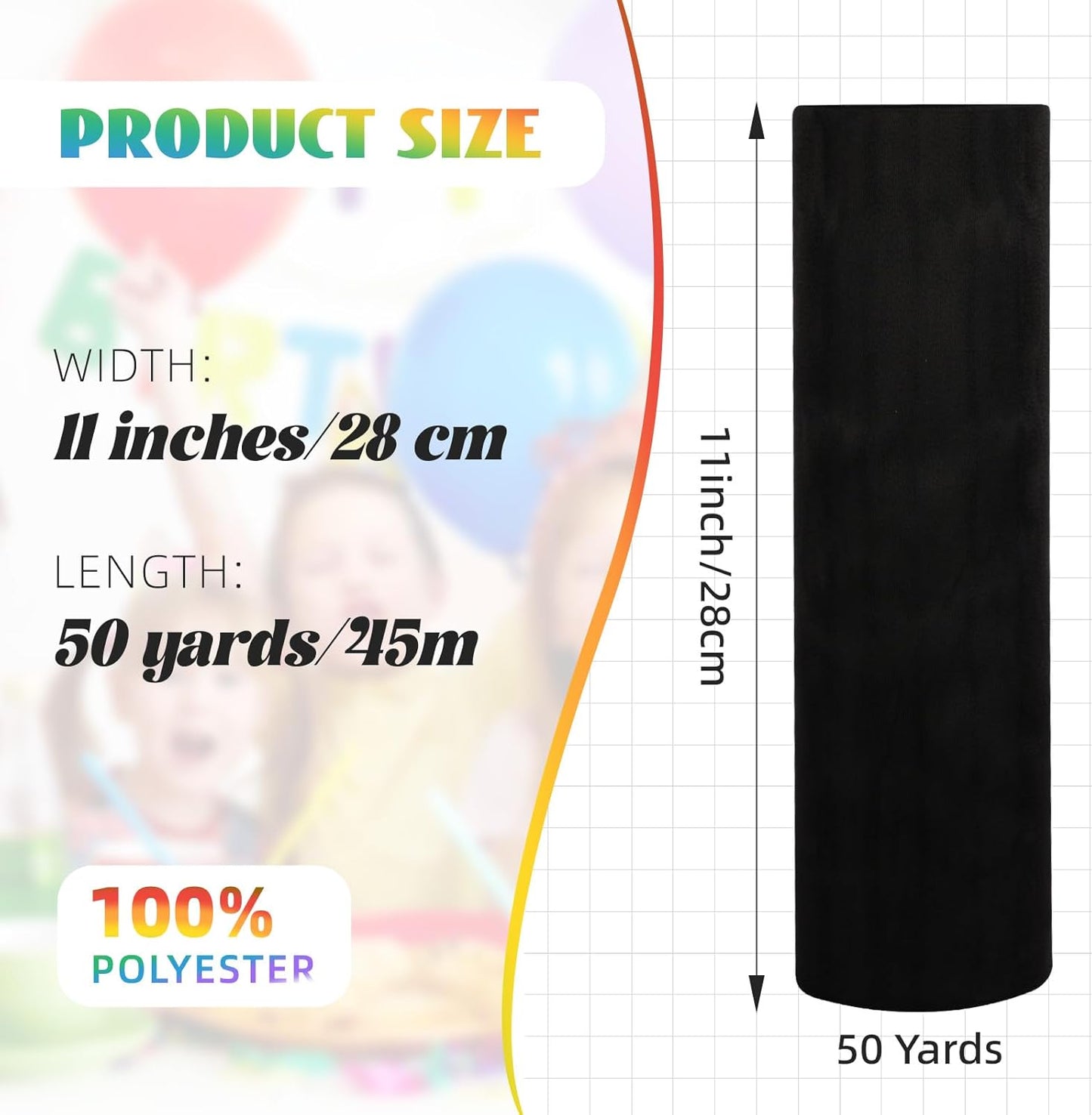 Crystal Organza Fabric Tulle 11 Inch by 50 Yards Sheer Tulle Rolls for DIY Craft Wedding Party Baby Shower Decor Gift Wrapping Party Supplies (Black)