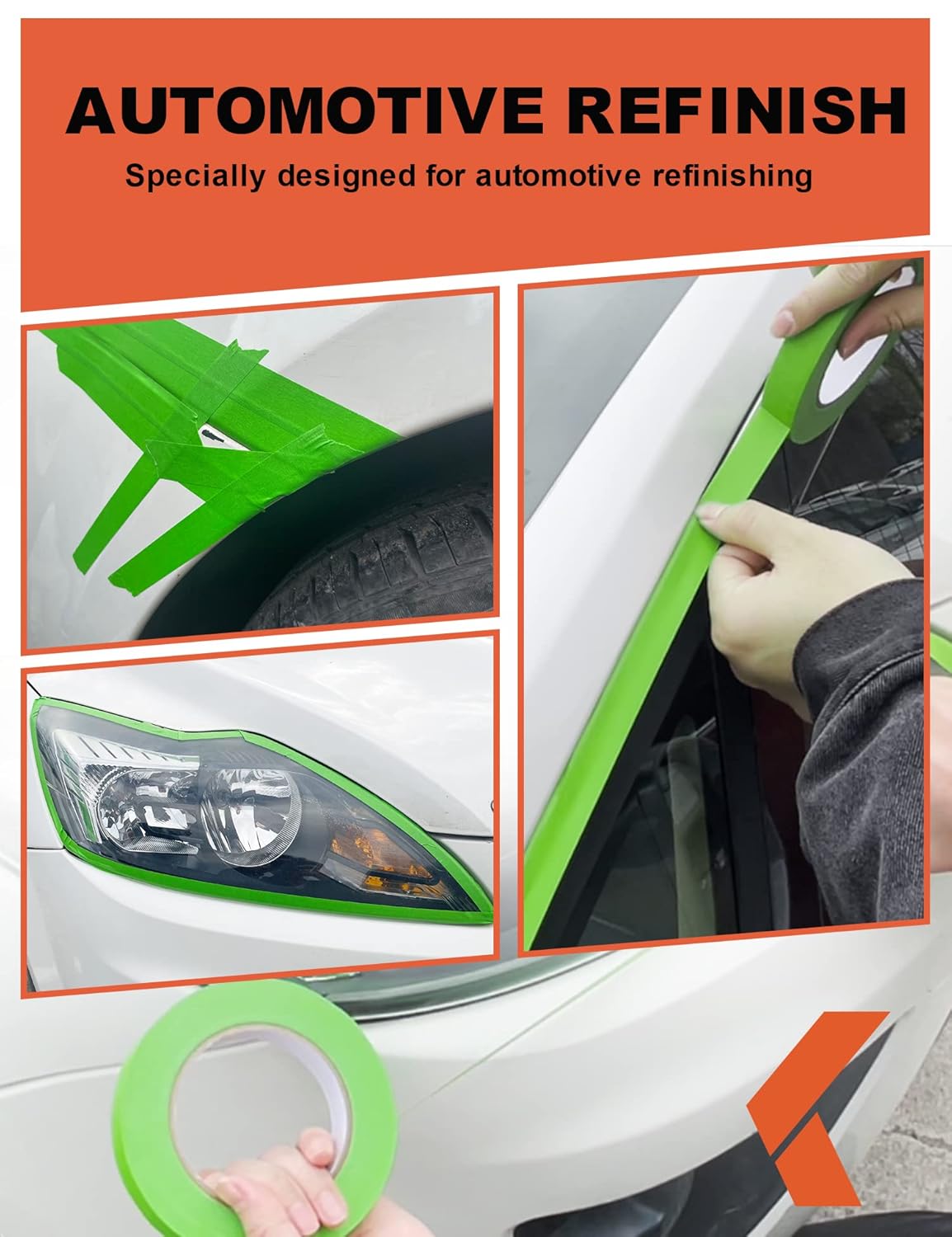 Painters Tape for Car Paint Green No Residue Automotive Masking Tape for Automotive Paint - Heat Resistant for Paint Booth, 1.4 Inches x 60 Yards, 3 Rolls
