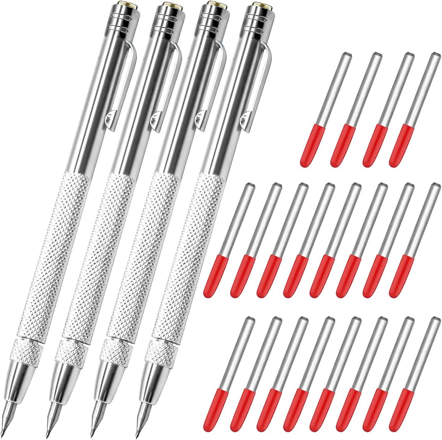 4 Pcs Tungsten Carbide Etching Tool with 20 Replacement Tips, Aluminium Carbide Engraving Pen With Clip, Metal Engraving Tool for Glass Ceramics and Hardened Steel Sheet