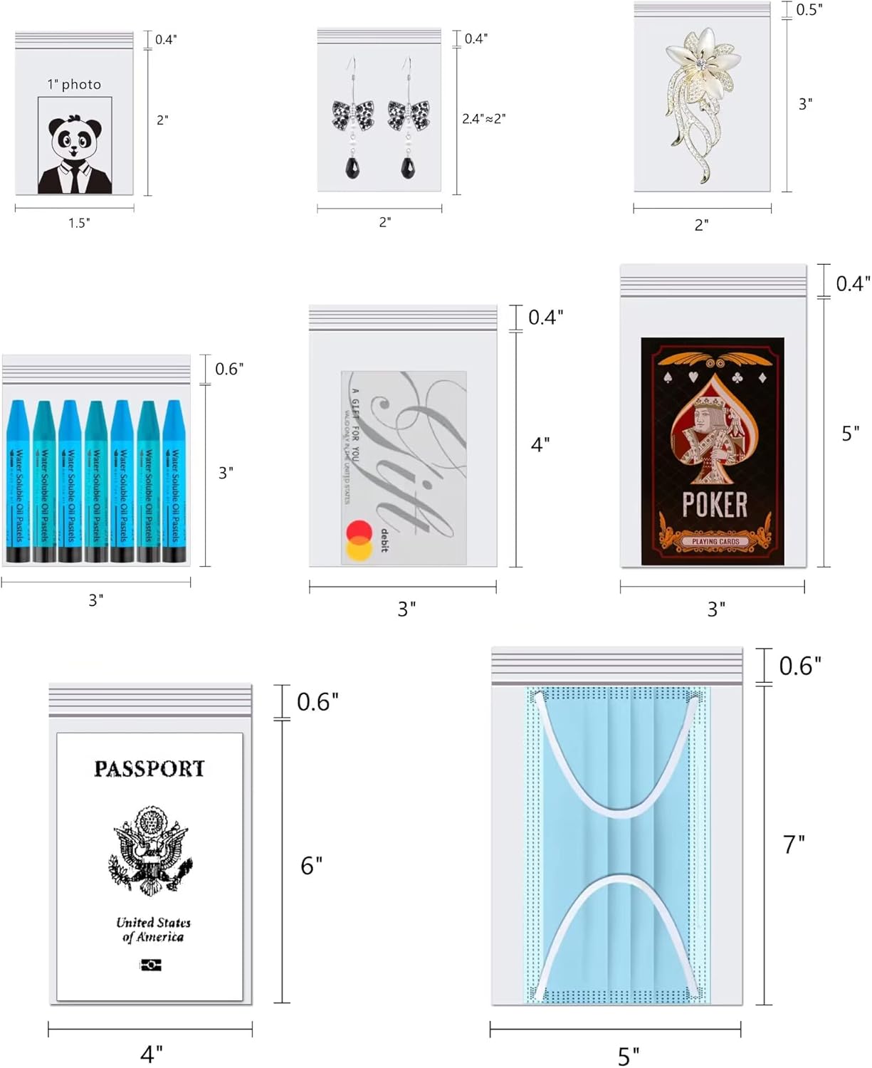 300pcs Clear Reclosable Zipper Bags 4" x 6" Plastic Resealable Zipper Bags Small Poly Zipper Bags 2 Mil for Candy Jewerly Vitamins Beads Crafts Photos (8 Sizes to Choose from)