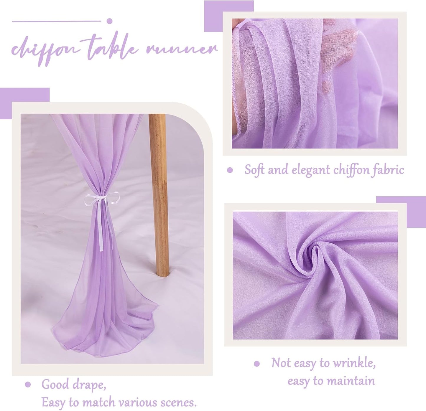Lavender Chiffon Table Runner 30 x 120 Inches Romantic Sheer Fabric for Wedding Decorations, 10ft Baby Shower and Birthday Party Cake Table Decorations