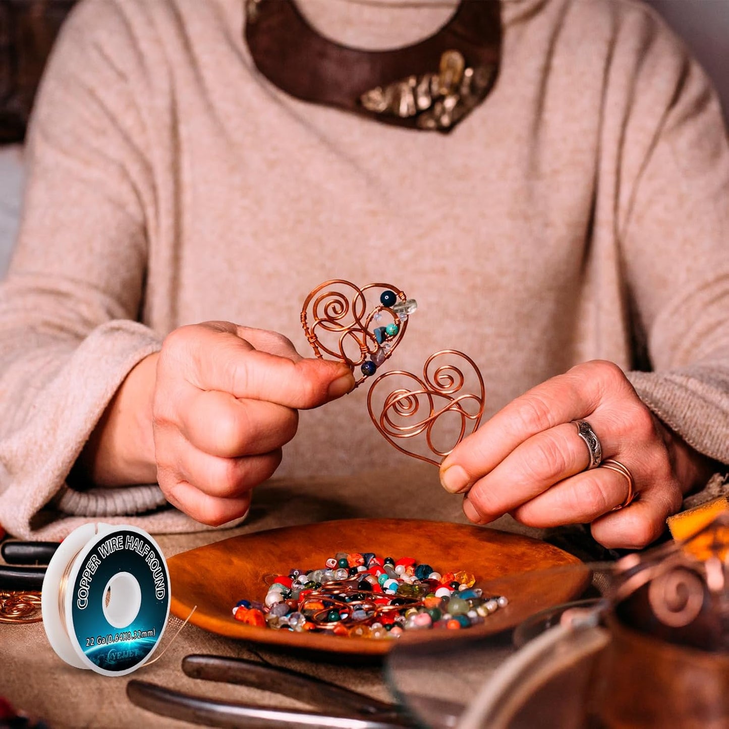 22 Gauge Copper Wire Half Round 0.64x0.32mm - 1.3 oz (85 Feet) Fine Craft Wire for Filigree & Miniature Arts