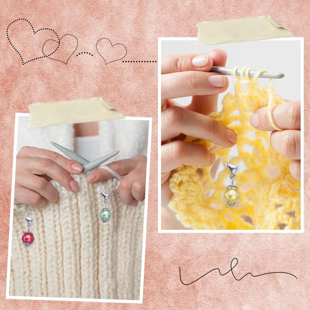 SUNNYCLUE 1 Box 24Pcs Locking Stitch Marker Knitting Markers Charms Glass Pearl Locking Stitch Markers Lobster Claw Clasps Knitting Charms for Knitting Weaving Sewing Needleworks Women Adult DIY Craft