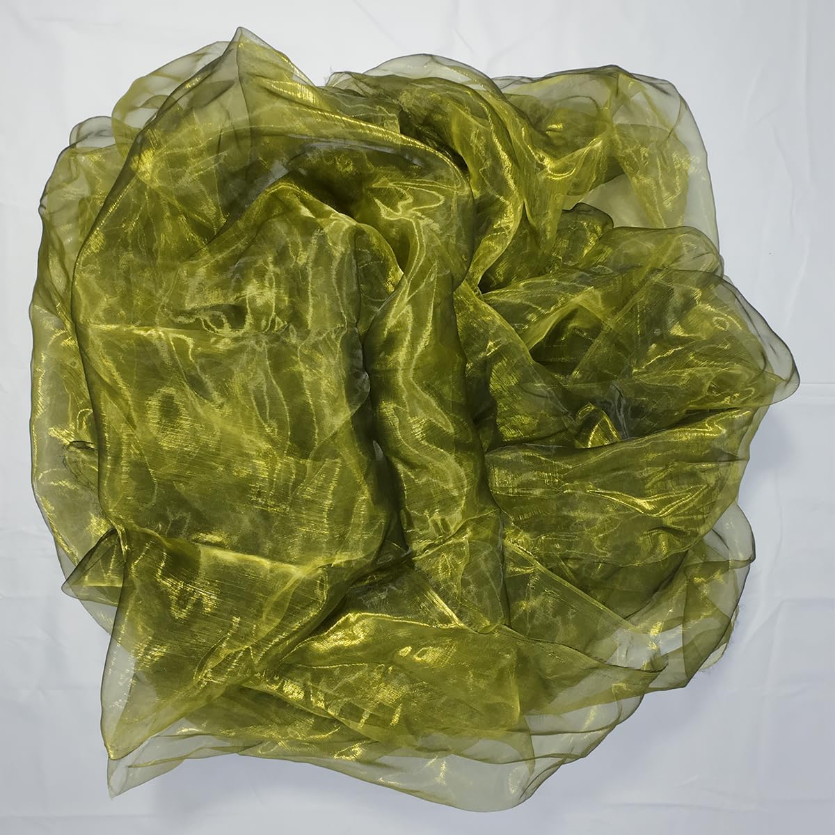 Two-Tone Iridescent Holographic Organza Fabric - 5.5 Yards | Lightweight Sheer Gauze Voile Tulle | for Dresses, Party Decor, DIY Crafts, Shiny Backdrops（Olive-Greenish Yellow