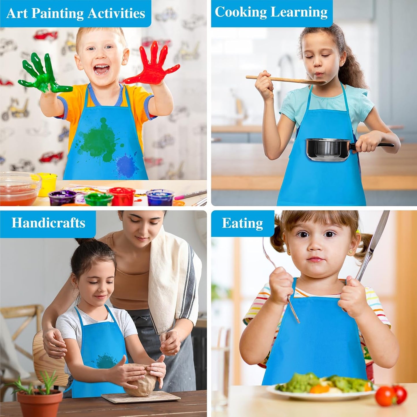 24 Pieces Light Blue Painting Aprons for Kids With 2 Roomy Pockets - Art, Painting Activity, Kitchen, Crafts