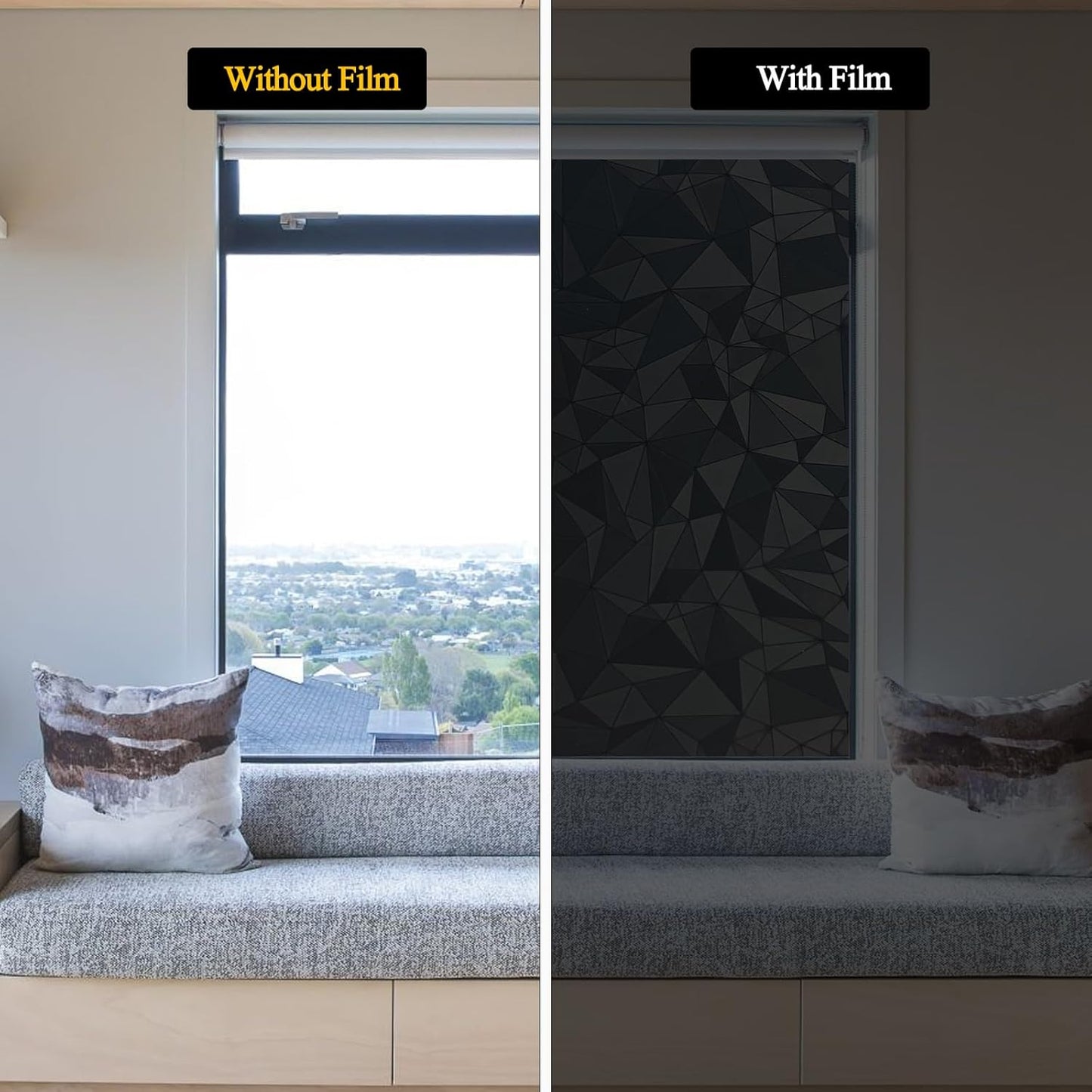 Niviy Blackout Window Privacy Film with Installation Tools Static Cling 100% Light Blocking Room Darkening, Heat Control Removable Windows Tint for Home, Black Out Window Cover 35.4" by 78.7"