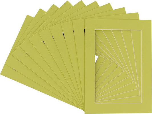 Pack of Ten Acid Free 8x10 Mats Bevel Cut for 5x8 Photos - Pistachio Green Precut Matboards With Backing Boards and Self Seal Photo Mat Bags For Pictures, Photos, Framing - 4-ply Thickness