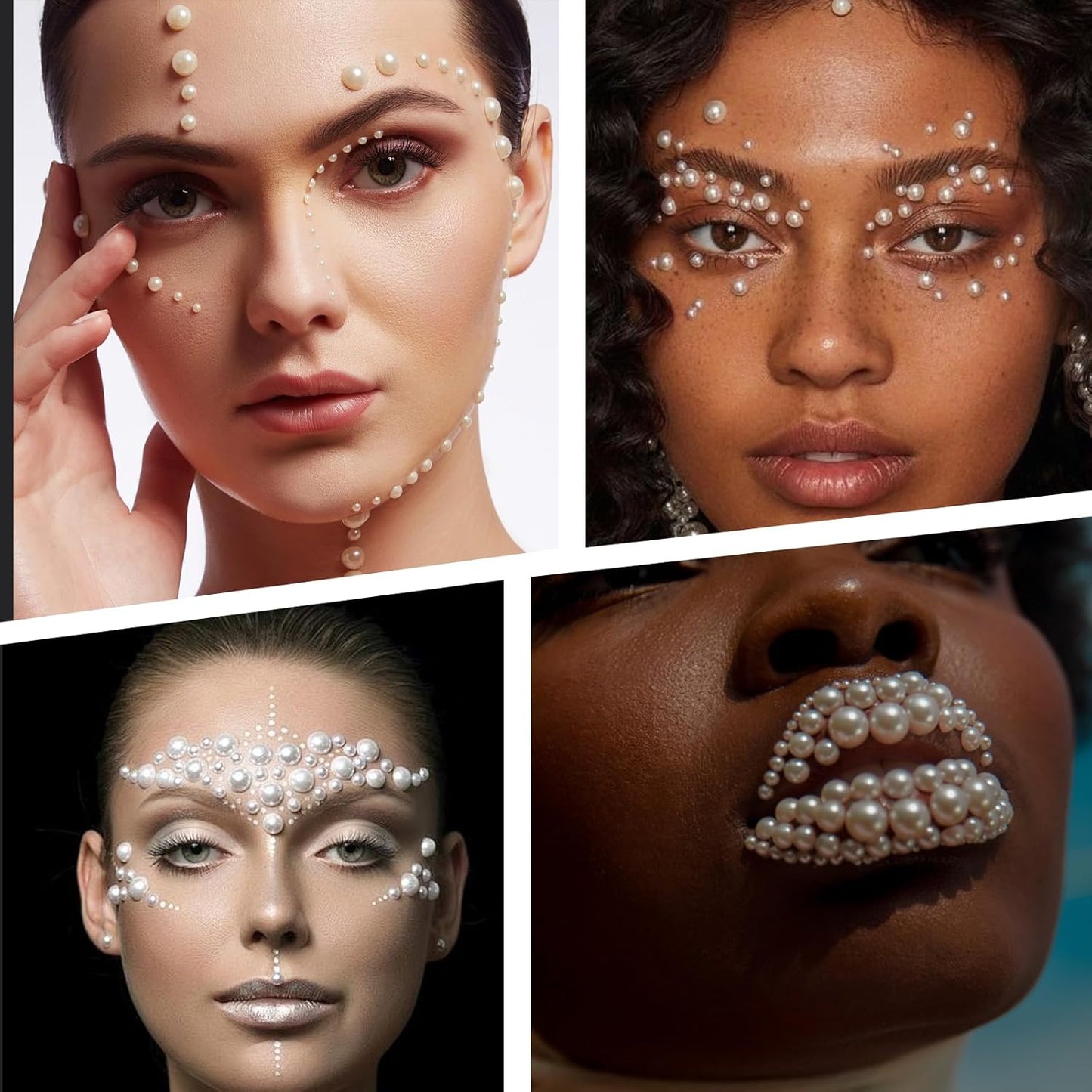 Pearl Stickers Self Adhesive Hair Pearls Gem White Jewel Sticker for Making Hair Decor Face,Body, Nail, Phone Art Craft Scrapbooking Embellishments Assorted Size 3mm/4mm/5mm/6mm (2640)