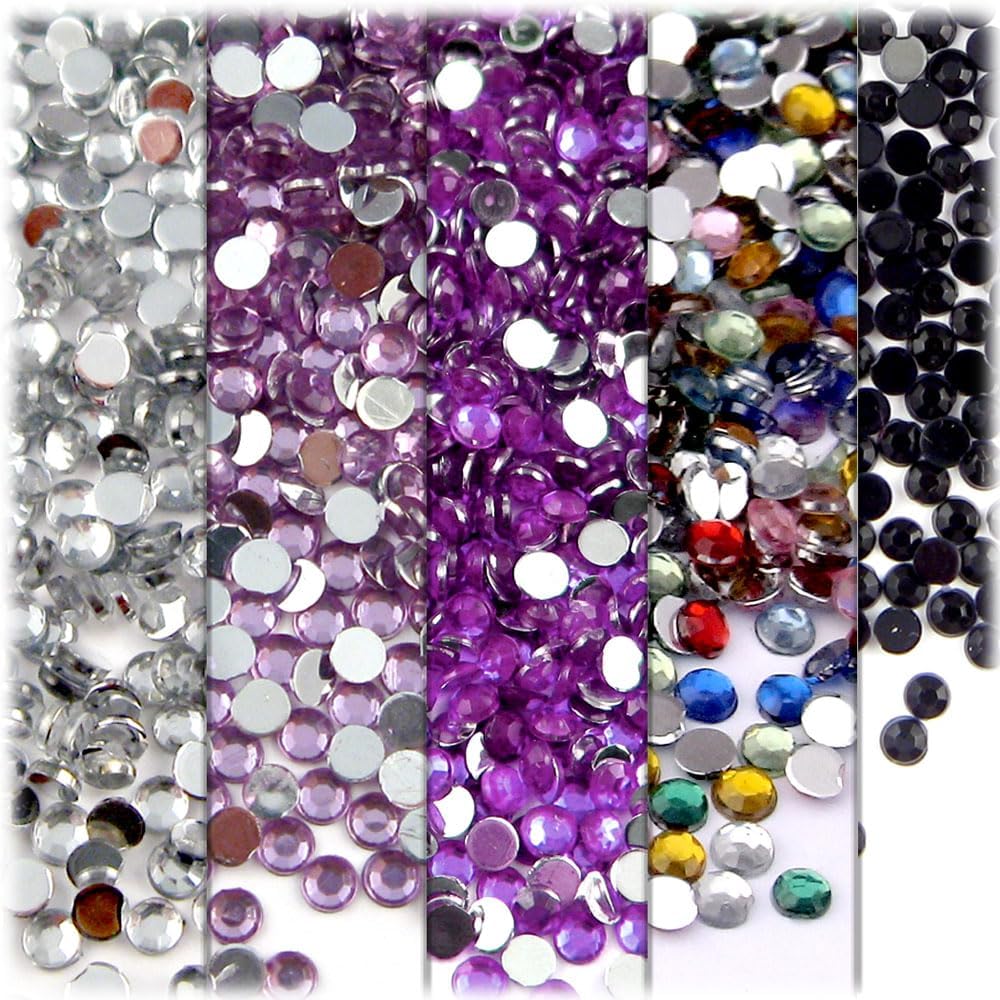 The Crafts Outlet 5-PK Set (7,200-Piece), Round 3mm Rhinestones, Flatback, Red Tones