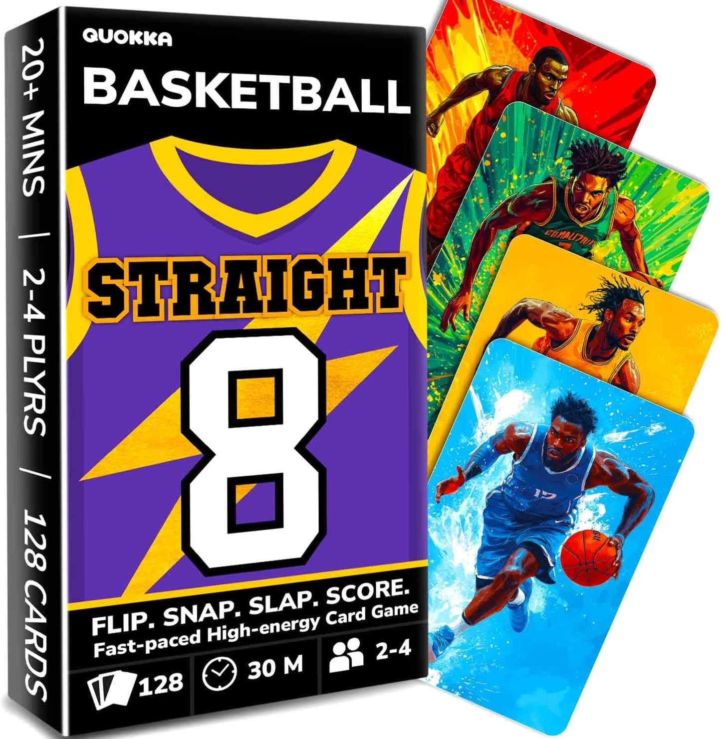 QUOKKA Basketball Fast-Paced Card Game for Kids & Adults – 128 Cards & Easy Rules – Quick & Fun Matching Game – 2-4 Players – Ages 8+ – Perfect for Family Games Night, Travel and Parties